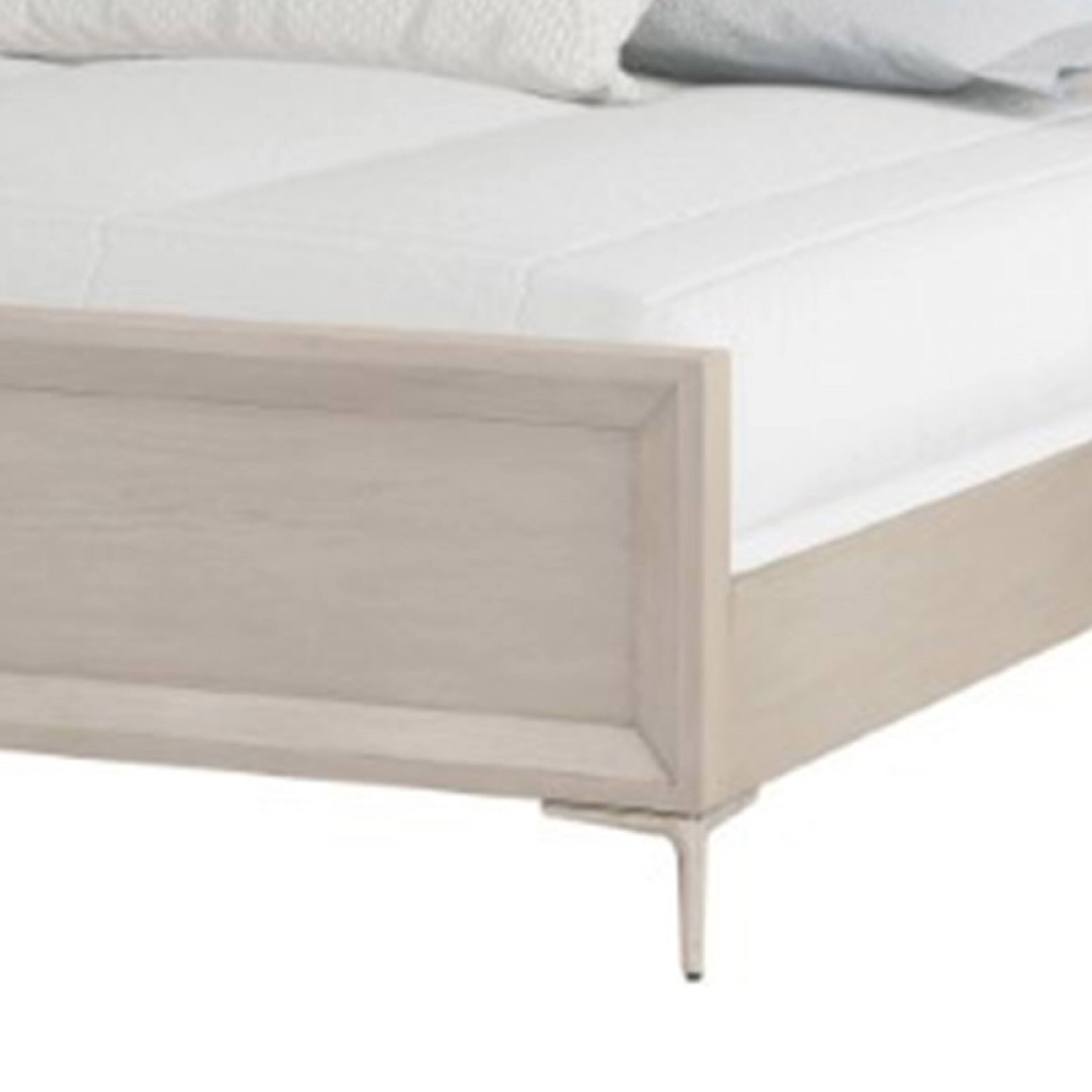 Alt View 3. Manhattan Lane - Kaira Queen Size Bed with Metal Accents, Natural Oak Solid Rubberwood - Natural Oak Brown, Champagne.