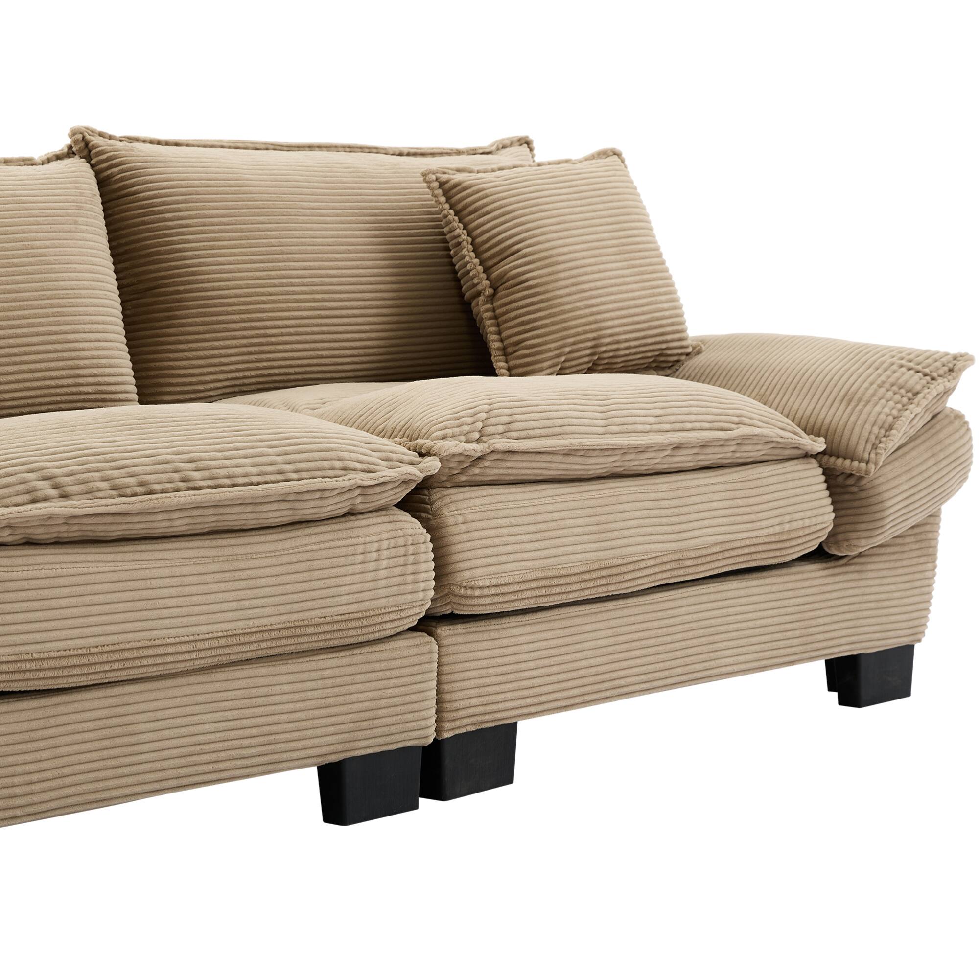 Alt View 7. GOODSILO - Plush Corduroy Convertible Sofa Bed | Deep-Seating Sleeper with Accent Pillows for Home & Office - Khaki.