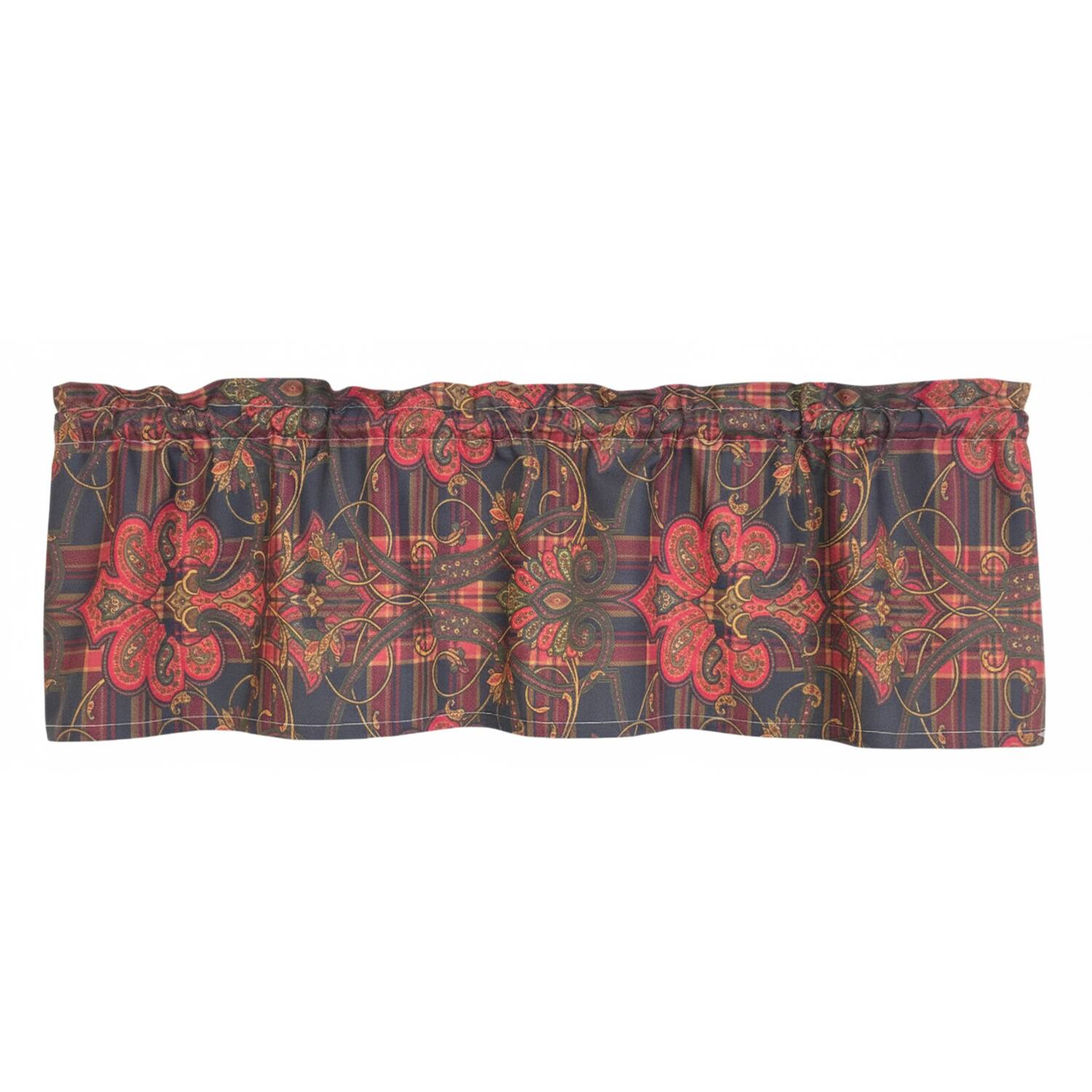Left. RLF Home - RLF Home 100% Cotton High Quality Espadas Tailored Window Valance with 1.5" Rod Pocket 50" W X 12" L Burgundy - Burgundy.