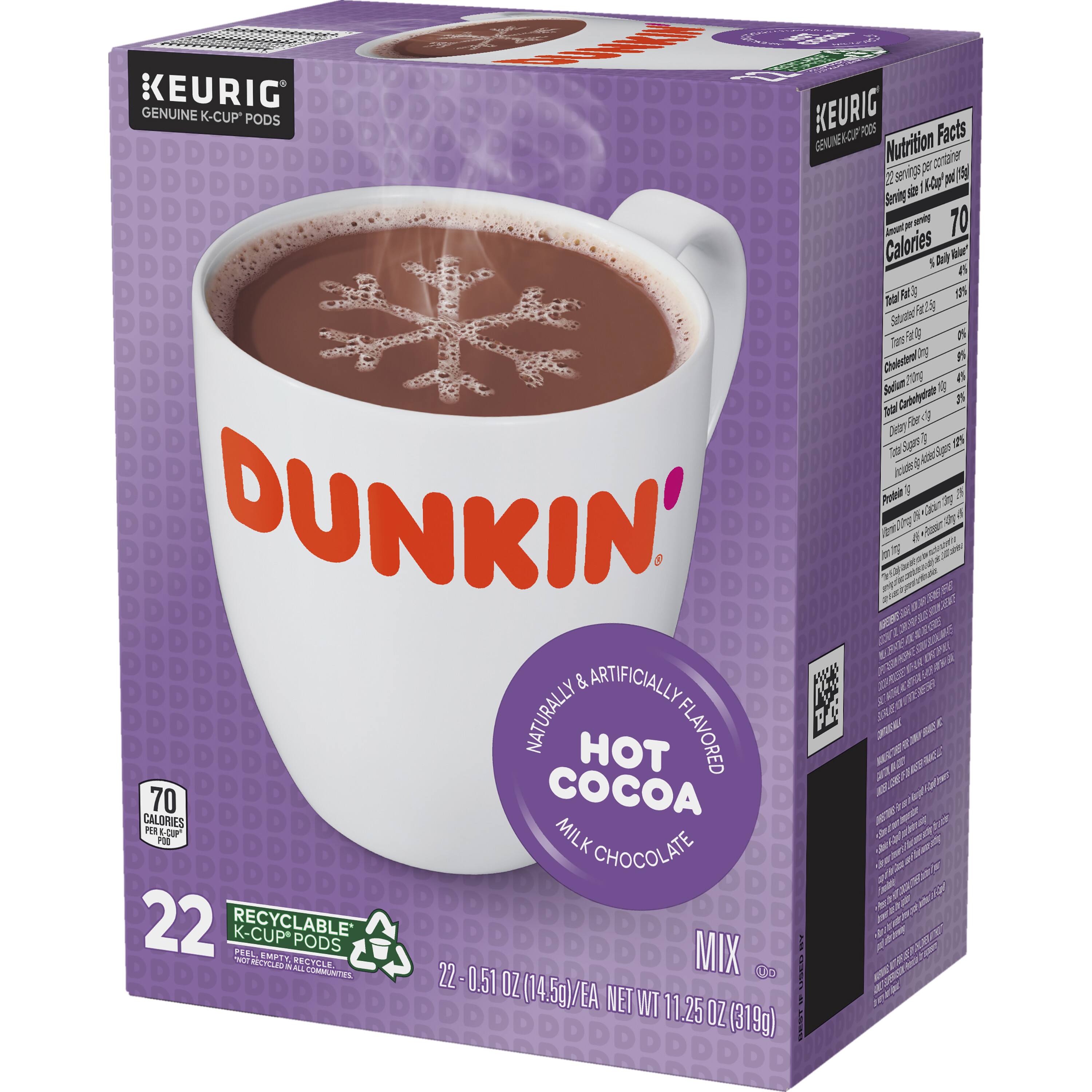 Angle. Dunkin' - Milk Chocolate Hot Cocoa, 22ct.