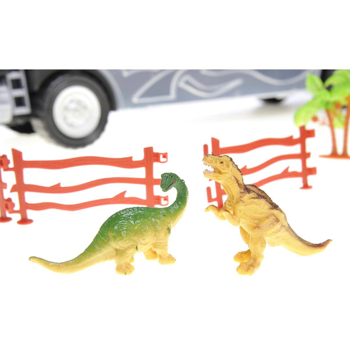 Angle. JuzToys - 22" Transport Dinosaurs Car Carrier Truck, Toy Includes Dinosaur Toys, Cars and Helicopter - Multi.