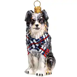 Joy to the World Collectibles - Joy to the World Australian Shepherd with Scarf Polish Glass Tree Ornament - Multicolor