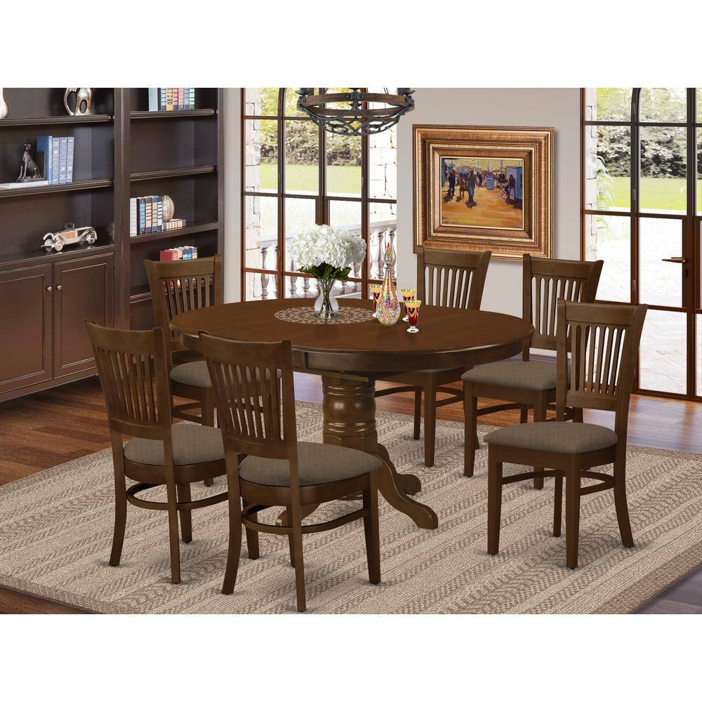 Left. East West Furniture - KEVA7-ESP-C 7 Pc set Kenley with a 18" Leaf and 6 Cushion Dinette Chairs - Espresso.