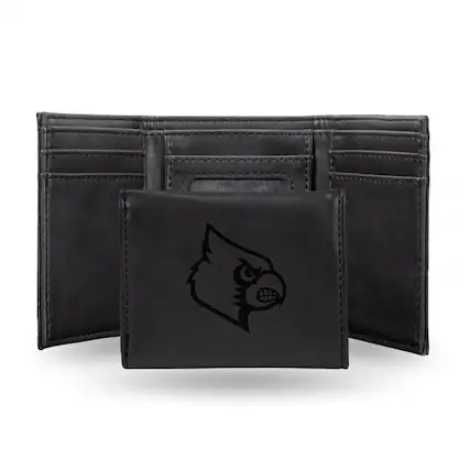 Front. Rico Industries - Louisville Cardinals Laser Engraved Black Trifold Wallet - Multi.
