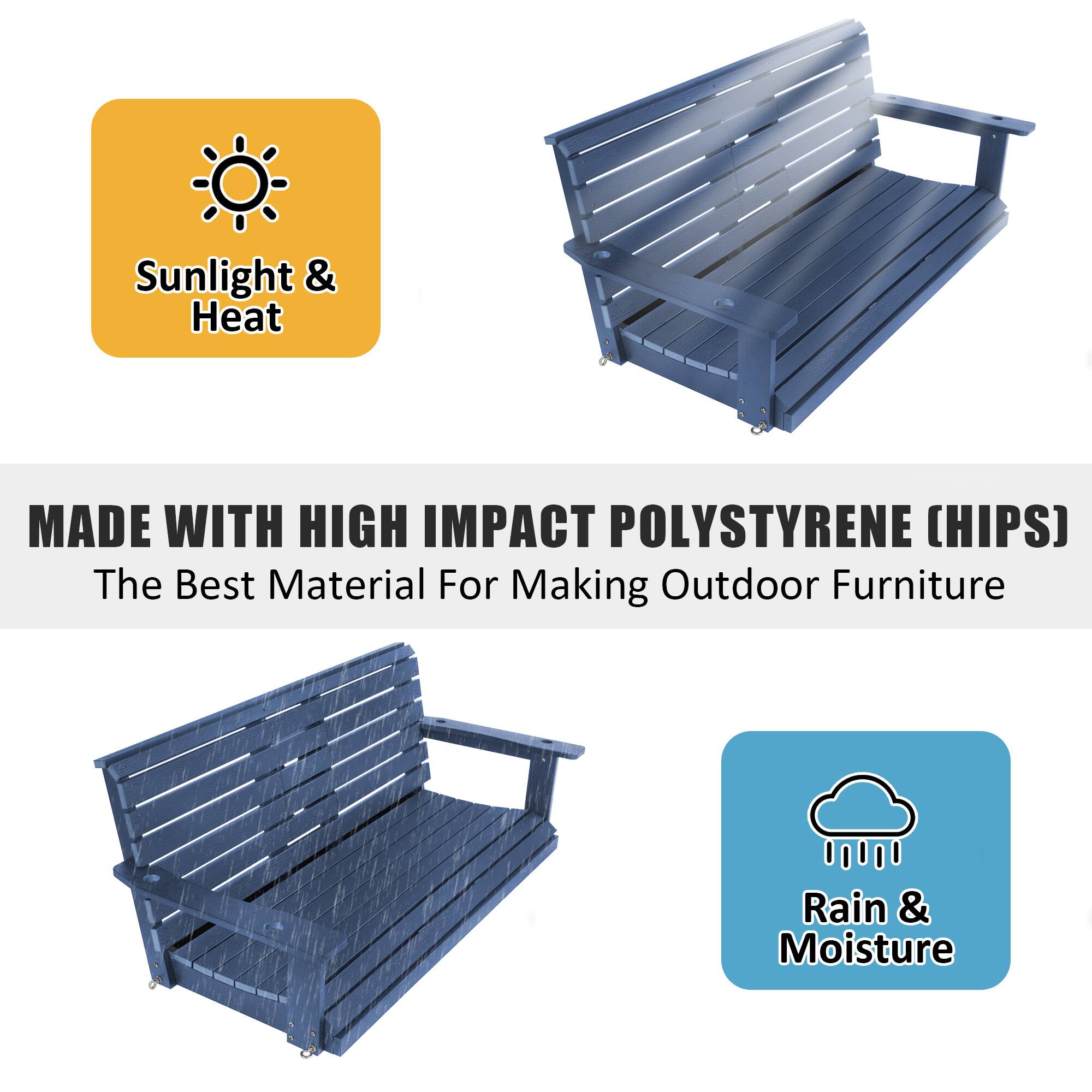 Sunlight & Heat

MADE WITH HIGH IMPACT POLYSTYRENE (HIPS)
The Best Material For Making Outdoor Furniture

Rain & Moisture