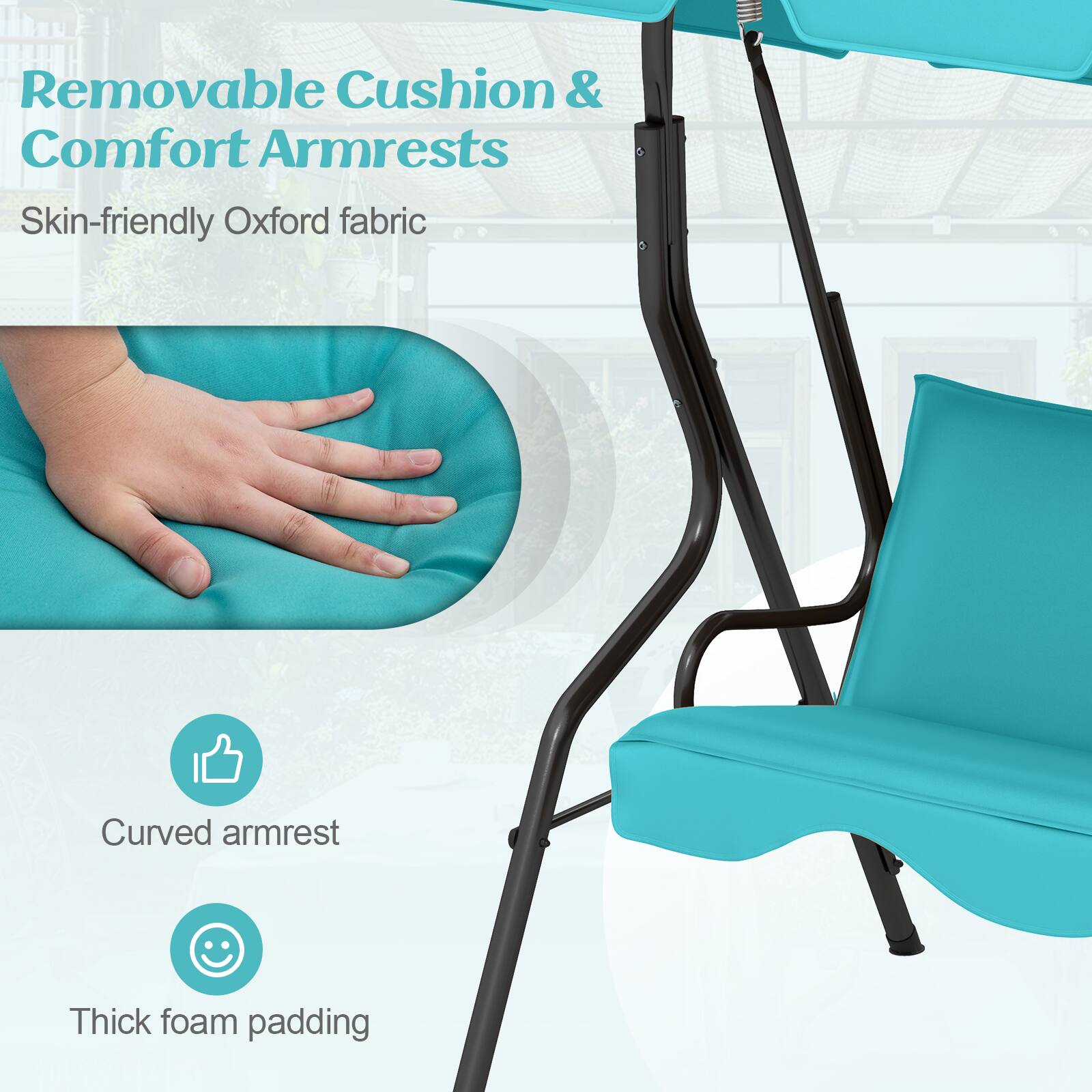 Removable Cushion & Comfort Armrests  
Skin-friendly Oxford fabric  

- Curved armrest  
- Thick foam padding