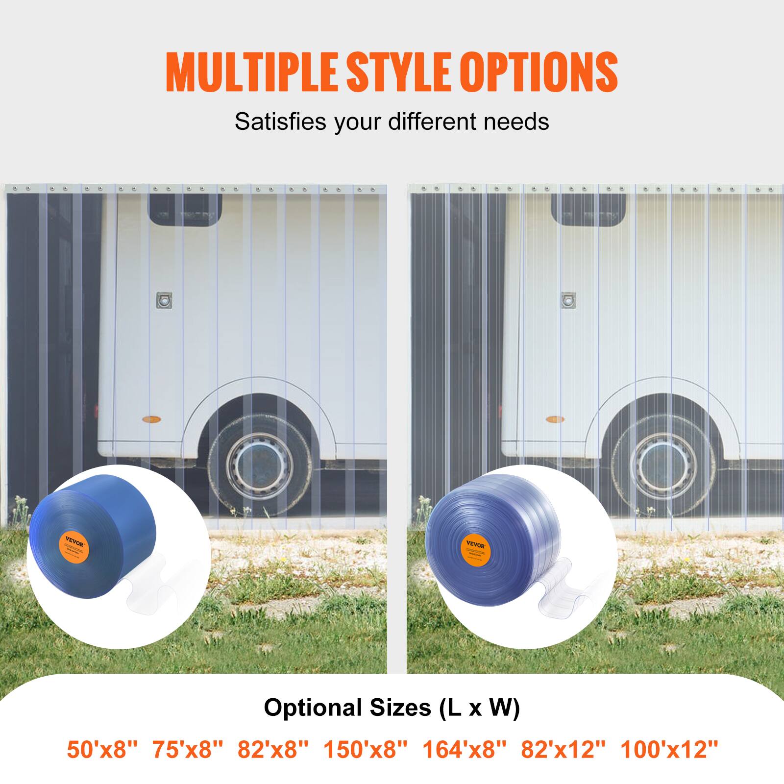 MULTIPLE STYLE OPTIONS  
Satisfies your different needs  

Optional Sizes (L x W)  
50'x8" 75'x8" 82'x8" 150'x8" 164'x8" 82'x12" 100'x12"