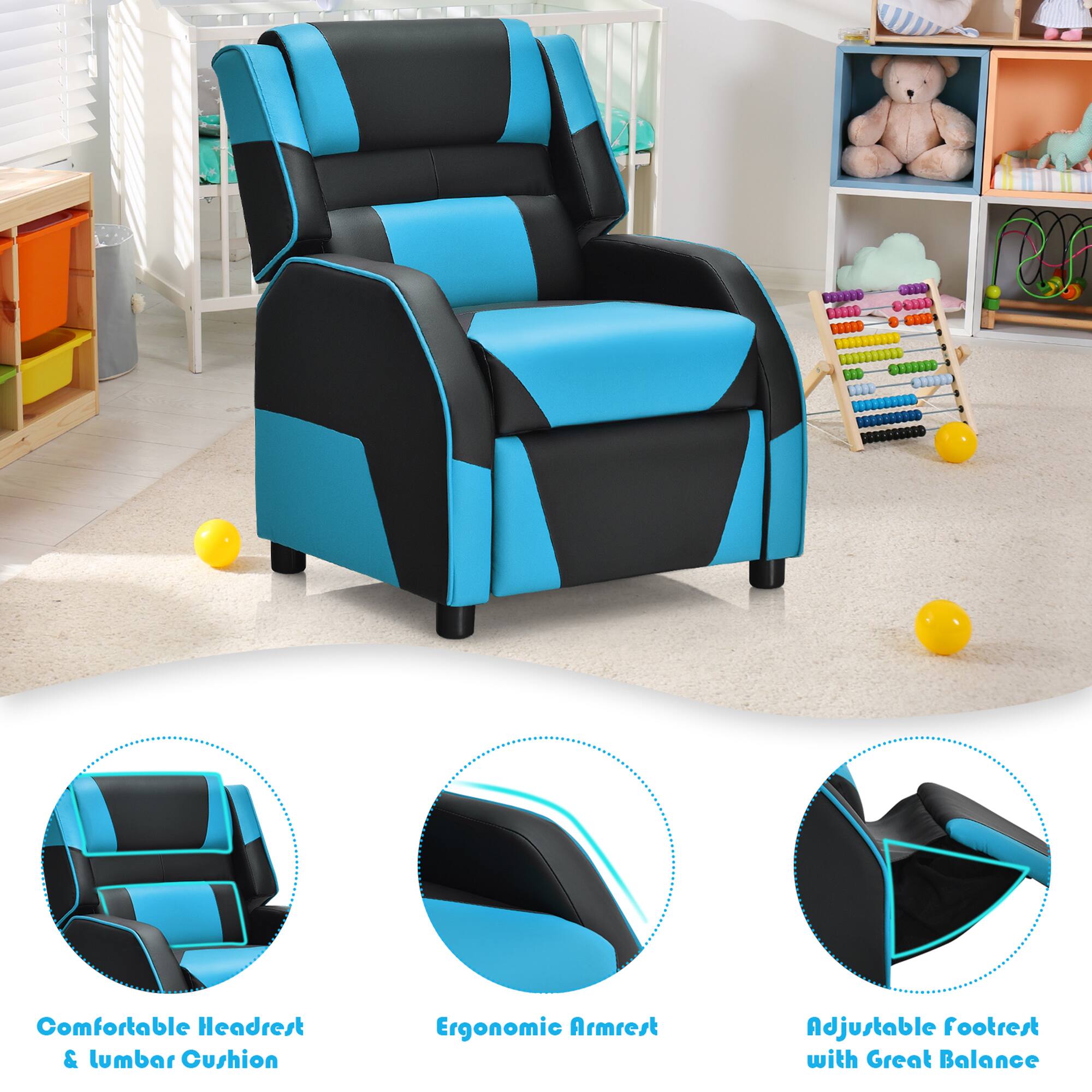 Comfortable Headrest & Lumbar Cushion  
Ergonomic Armrest  
Adjustable Footrest with Great Balance