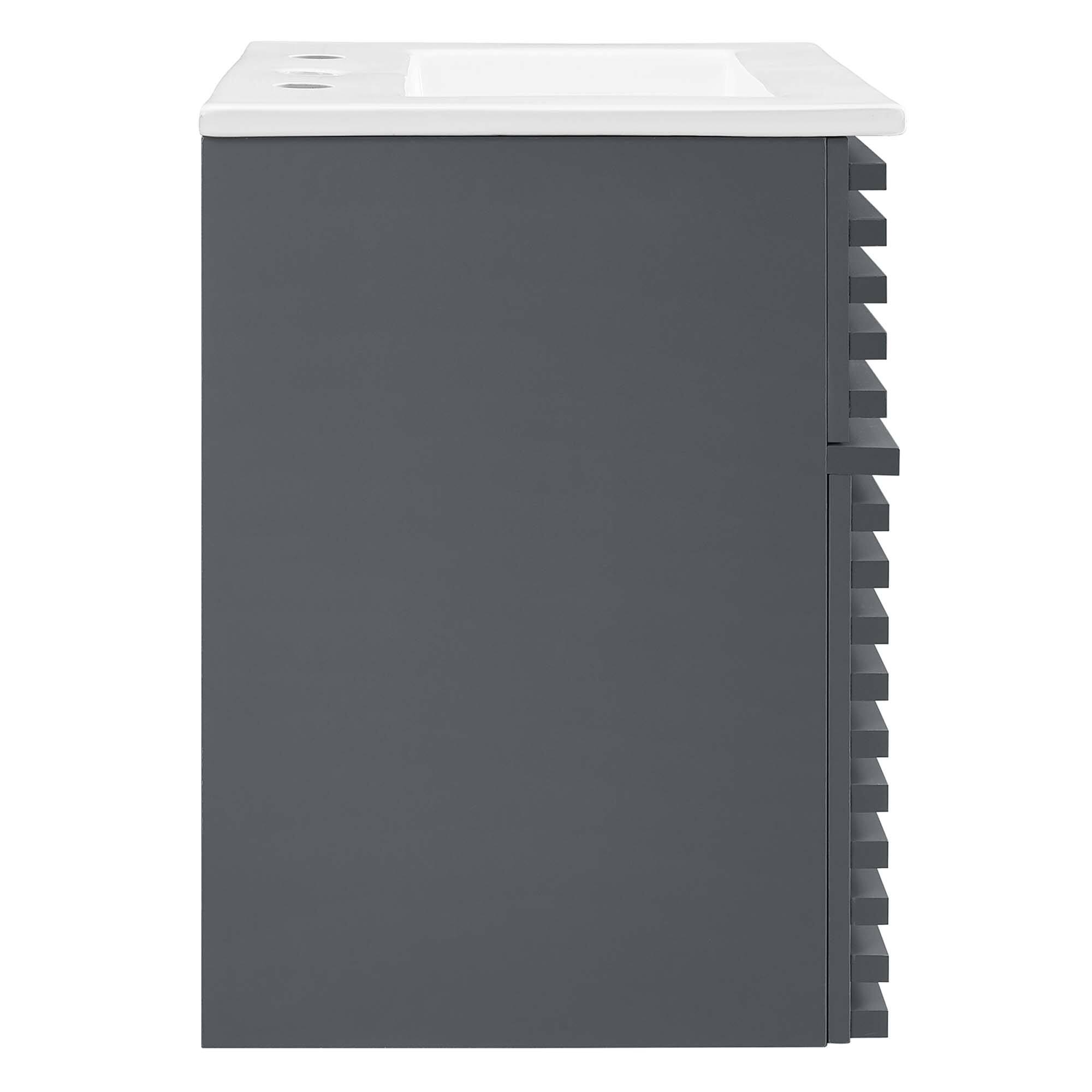 Alt View 2. Modway - Render Wall-Mount Bathroom Vanity with White Basin Included - Gray White.
