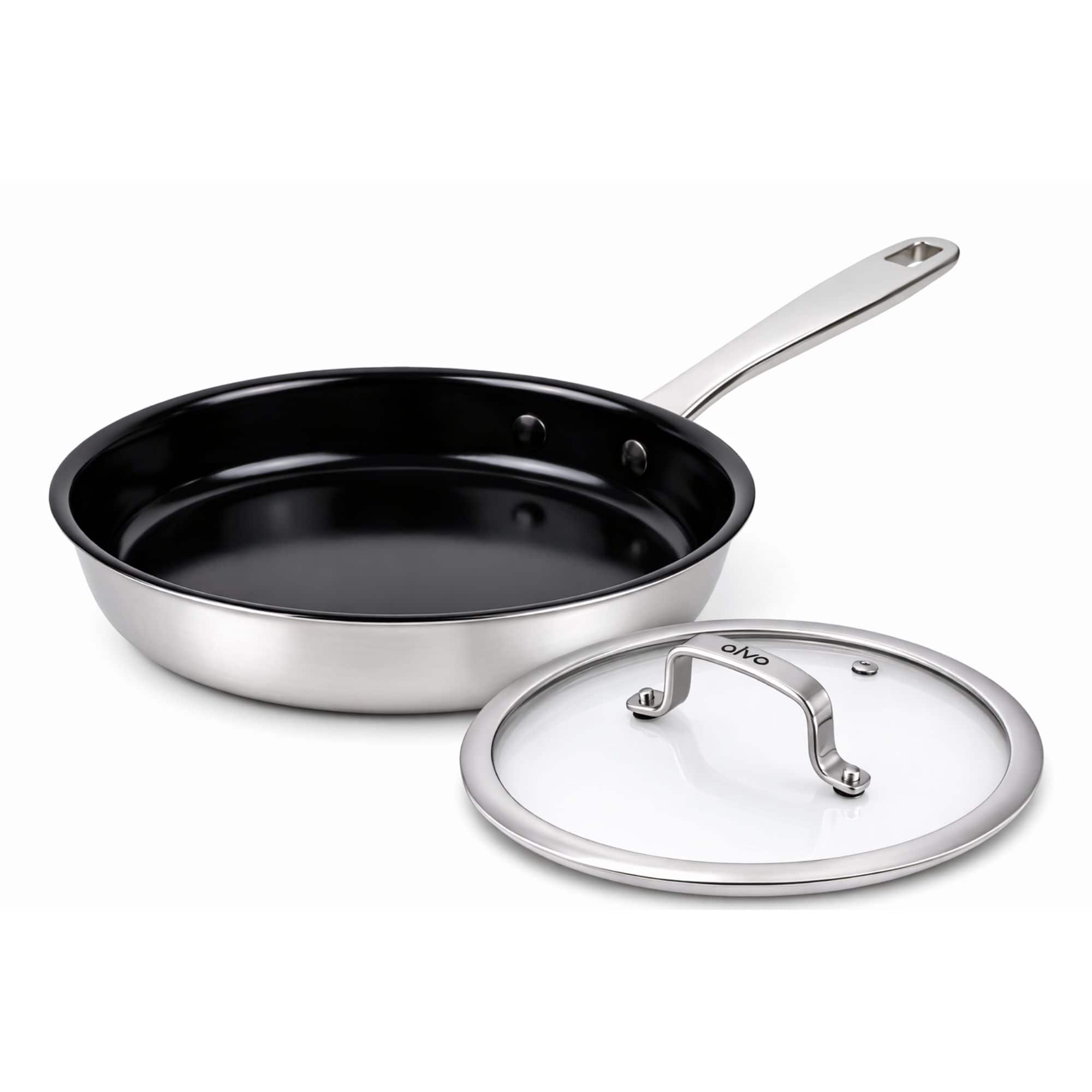 Alva - Maestro 9.5" Stainless Steel Nonstick Frying Pan with Glass Lid - PFAS-Free Nonstick, Oven & Induction Safe - Black