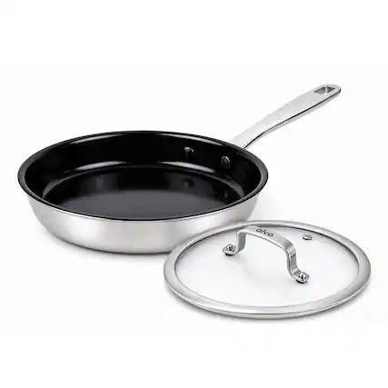 Front. Alva - Alva Maestro Nonstick Stainless Steel Frying Pan with Glass Lid - Oven & Induction Safe - Black.