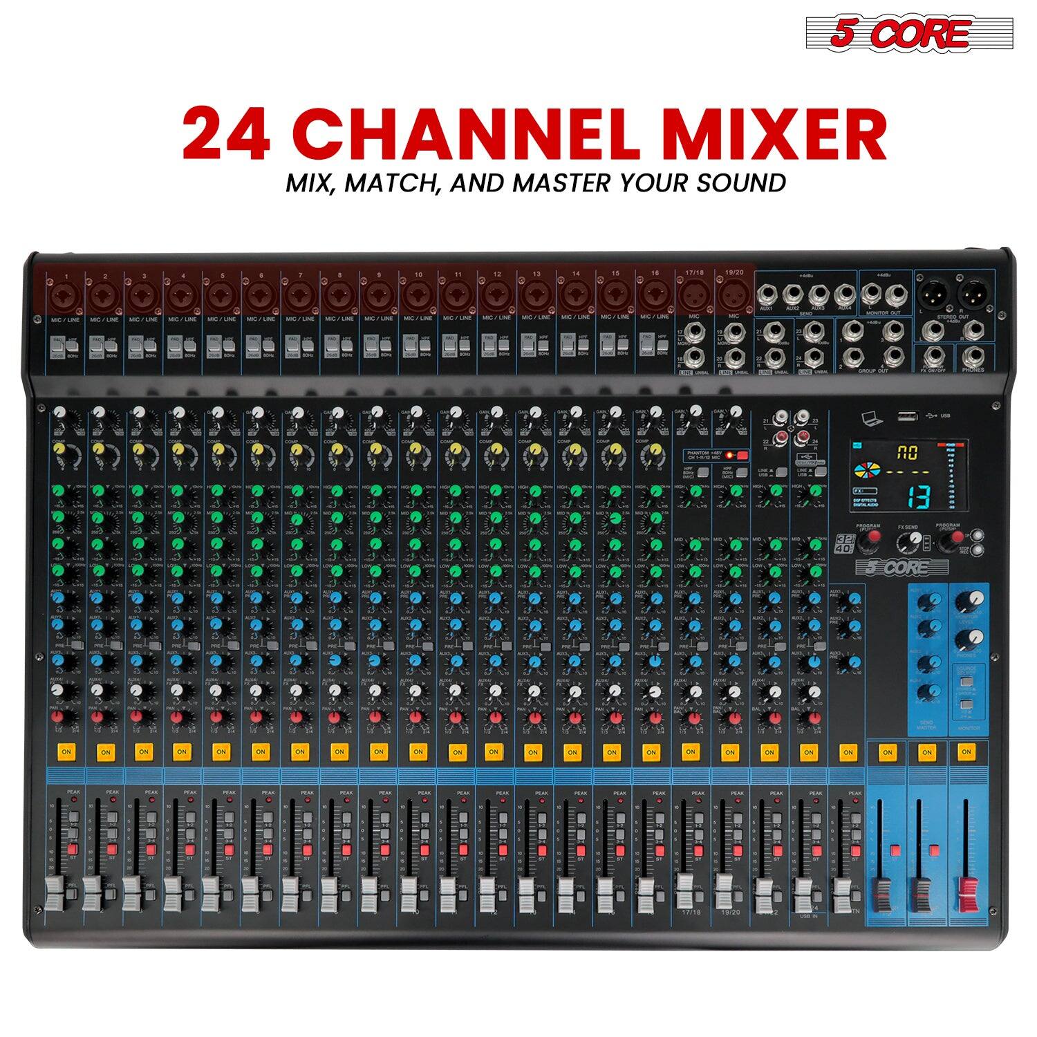 5 CORE Audio Mixer 24 Channel DJ Soundboard USB Interface