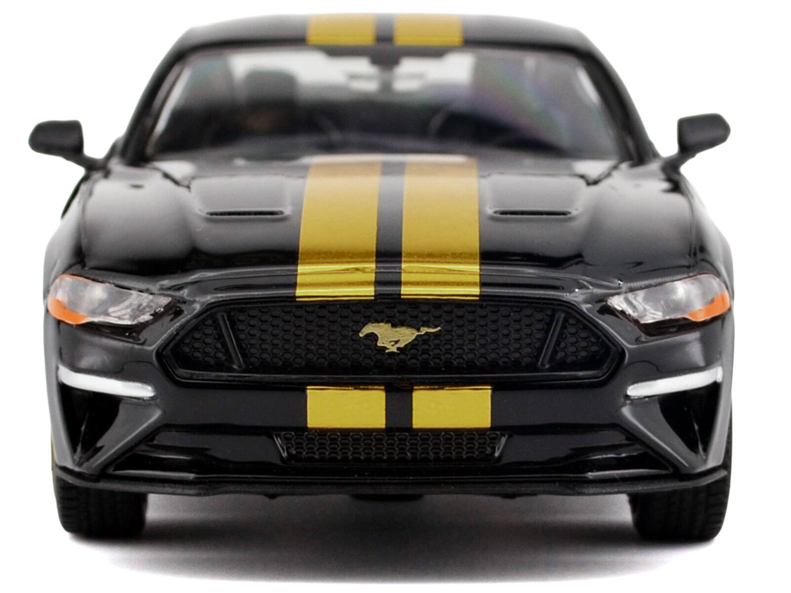 Left. Motormax - 2018 Ford Mustang GT 5.0 Black with Gold Stripes and Graphics "Midnight Eclipse" Series 1/24 - Black and Gold.