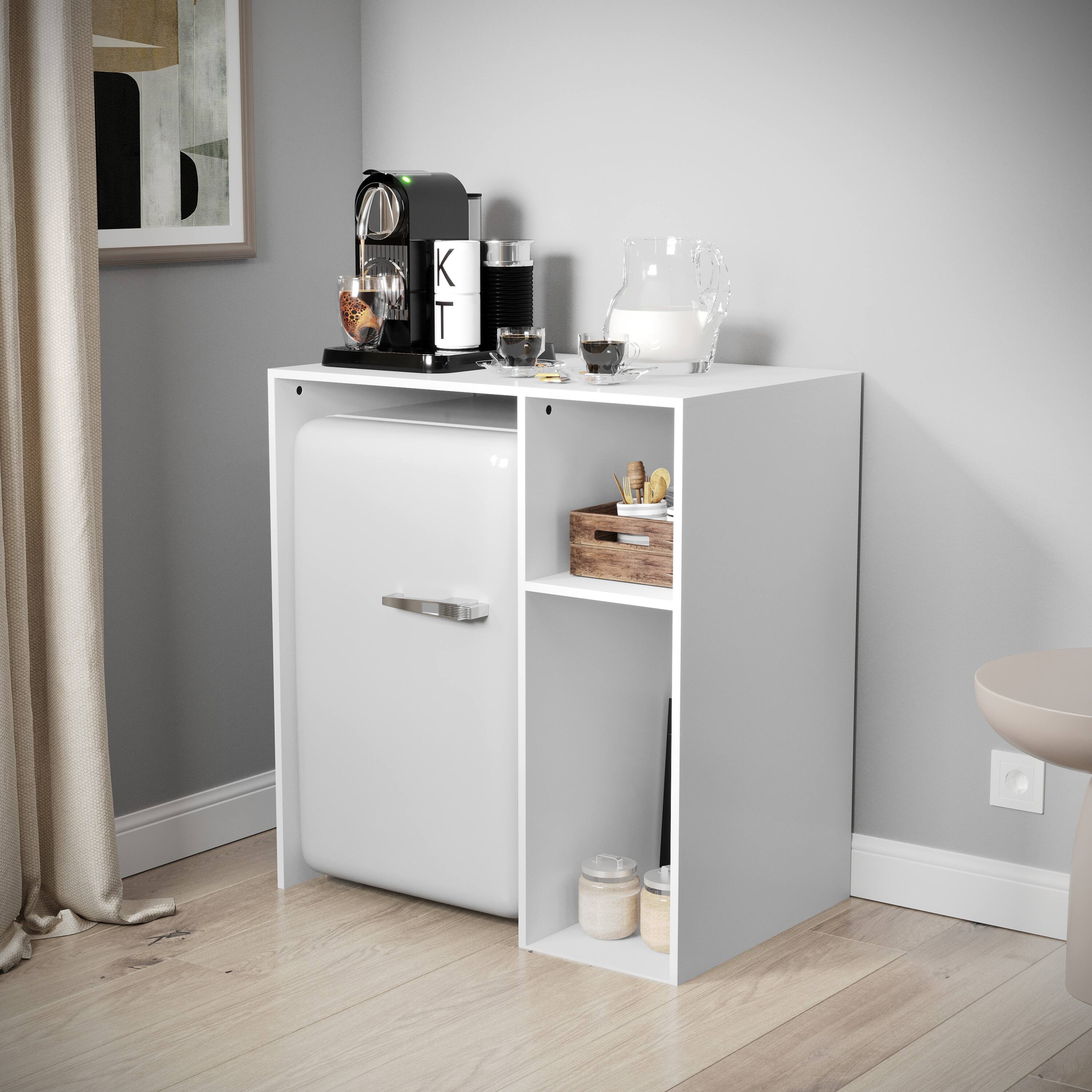 Alt View 1. Emma + Oliver - Freesia Mini Fridge Overshelf with Dual Side Cubbies - White.