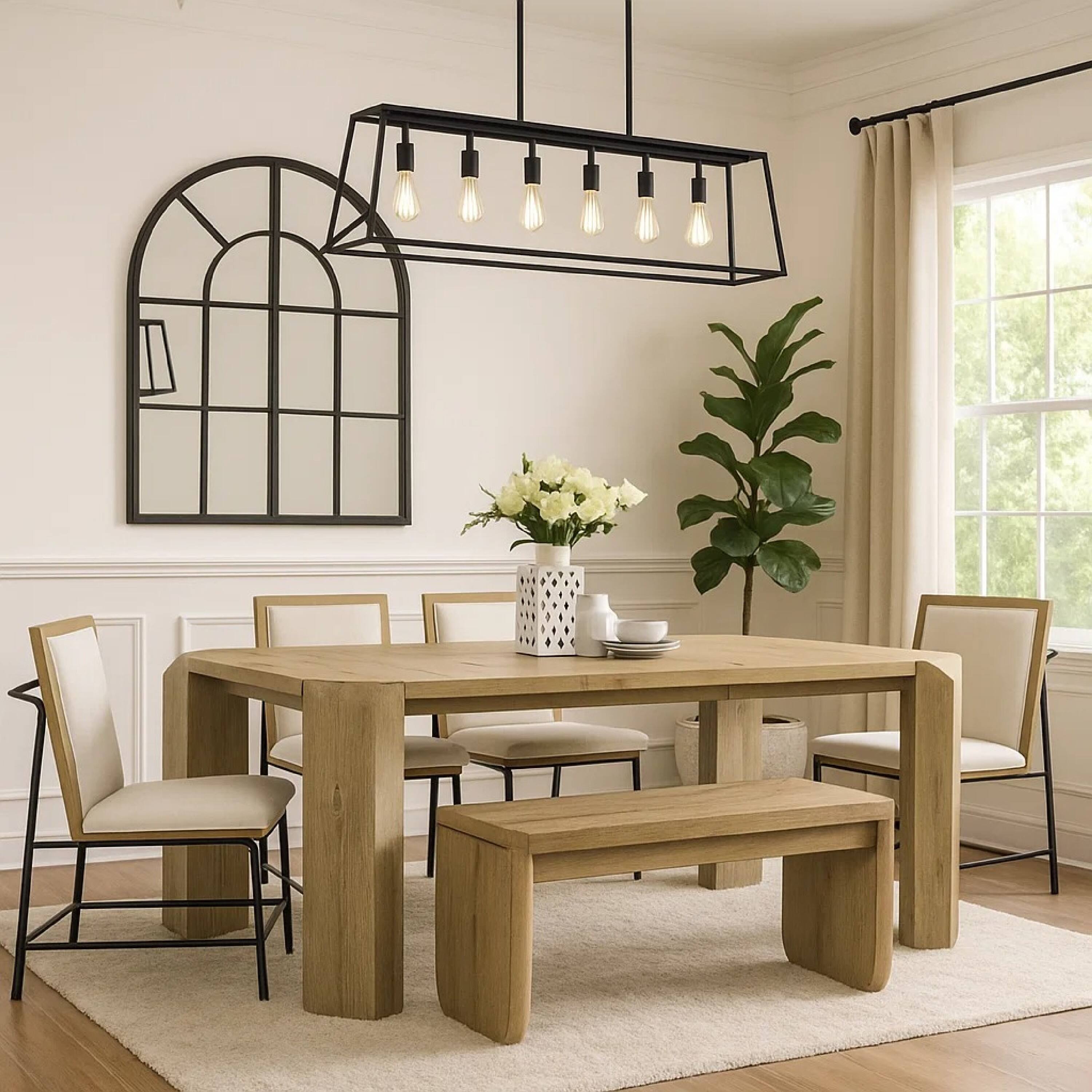 Alt View 5. Manhattan Lane - 7pc Extendable Dining Table Set, 6 Beige Chairs, Solid Wood Oak Brown - Oak, Brown, Beige, Black.
