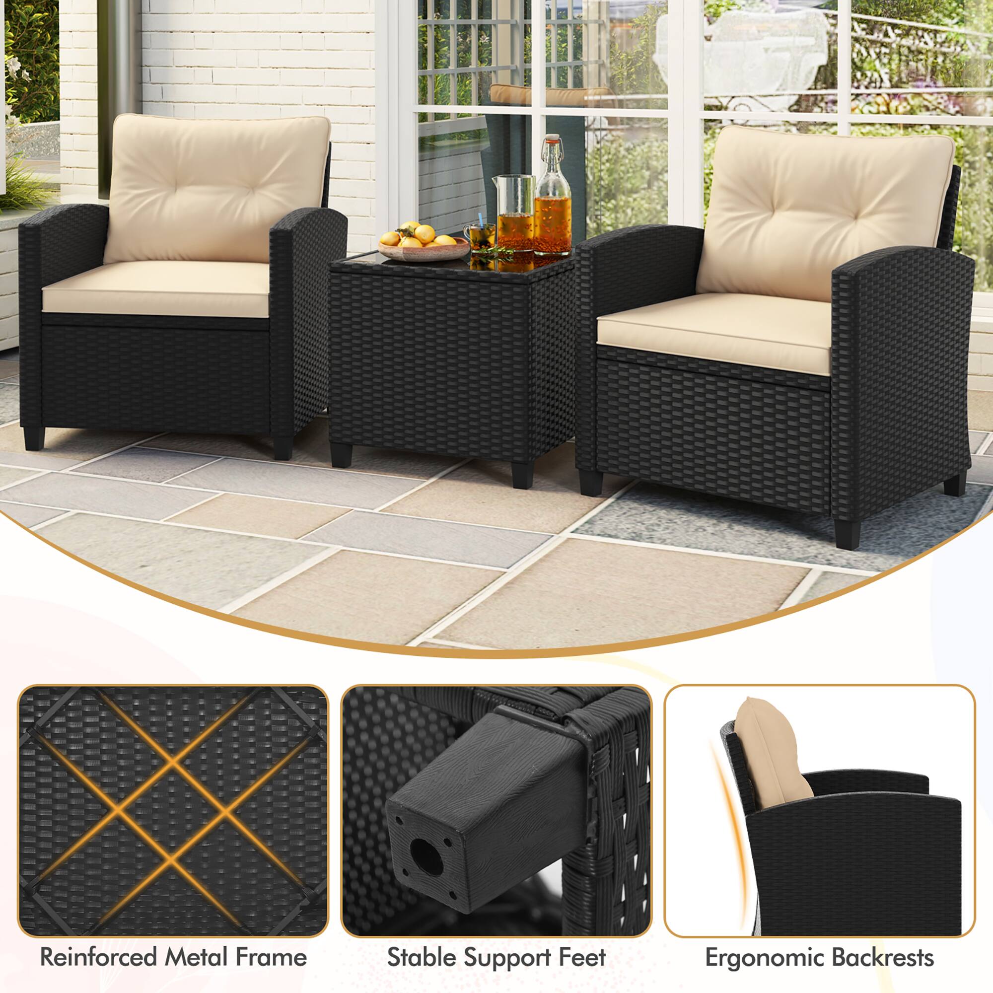 Reinforced Metal Frame  
Stable Support Feet  
Ergonomic Backrests