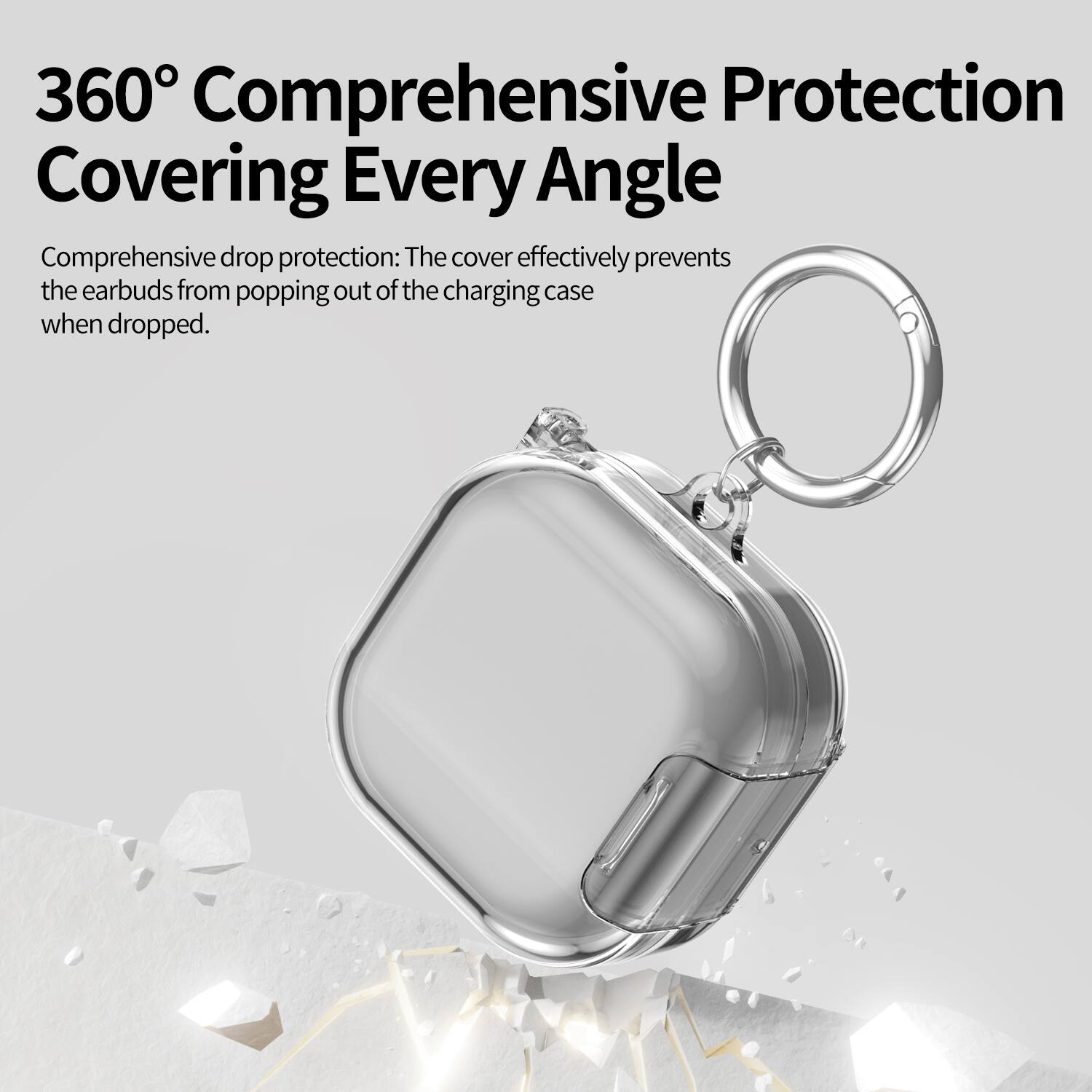 360° Comprehensive Protection Covering Every Angle

Comprehensive drop protection: The cover effectively prevents the earbuds from popping out of the charging case when dropped.