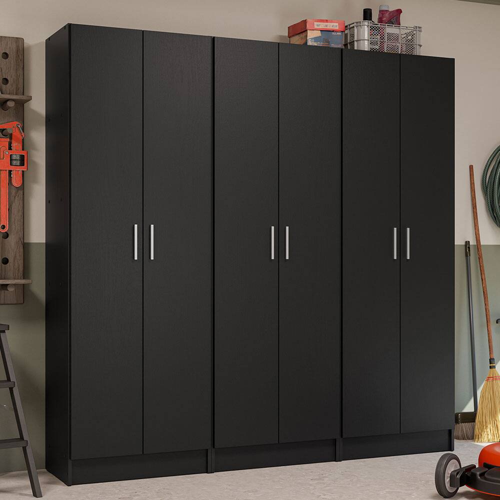 Angle. Madesa - Madesa Garage Set 3 Pantry Storage Cabinet with 12 Utility Shelves 71"L Wooden Organization Unit for Garage - Black - Black.