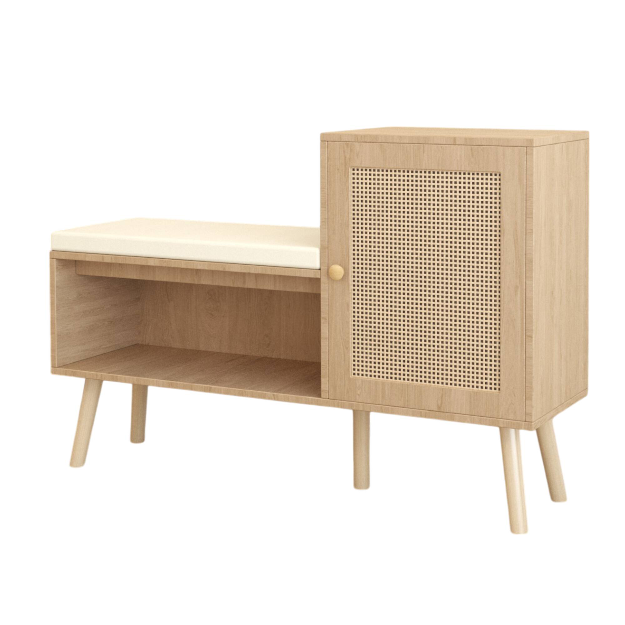 Front. Dexmalle - Dexmalle-2-in-1Rattan Cabinet & Shoe Storage Bench,2 Adjustable Shelves and Removable Seat Cushion-Antique Natural - Antique Nature.