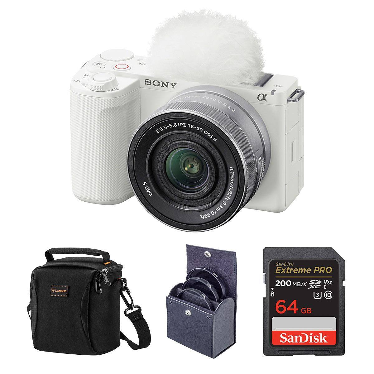 Bundle - Sony - Alpha ZV-E10 II Mirrorless Camera with E PZ 16-50mm f/3.5-5.6 OSS II Lens, White, with 64GB Memory Card,