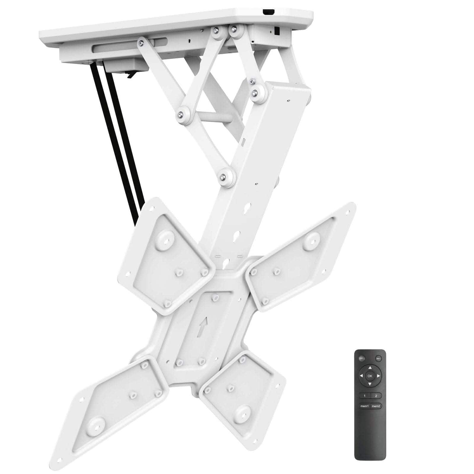 Mount-It! - Motorized Ceiling TV Mount with Remote for 32” – 55” TVs, Retractable Tilt Lif - White