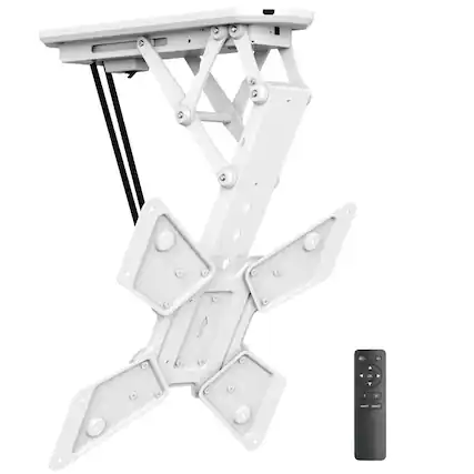 Front. Mount-It! - Motorized Ceiling TV Mount with Remote for 32” – 55” TVs, Retractable Tilt Lif, White - White.