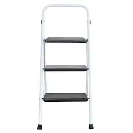 AmeriHome - Three Step Folding Utility Step Ladder - White, Black