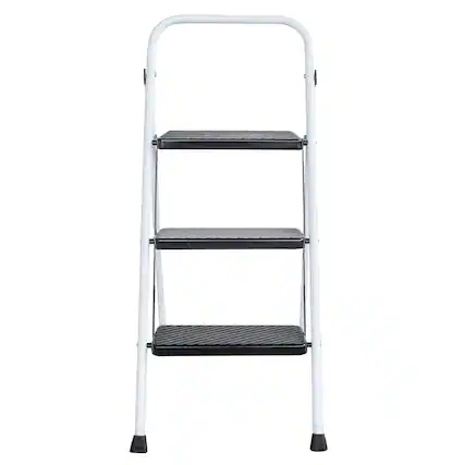 Front. AmeriHome - Three Step Folding Utility Step Ladder - White, Black.
