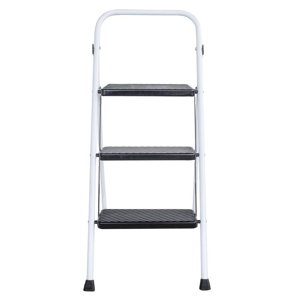 Front. AmeriHome - Three Step Folding Utility Step Ladder - White, Black.