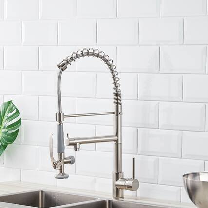 Front. Siljoy - Commercial Kitchen Faucet Pull Down Sprayer Brushed Nickel,Single Handle Kitchen Sink Faucet - Brushed Nickel.
