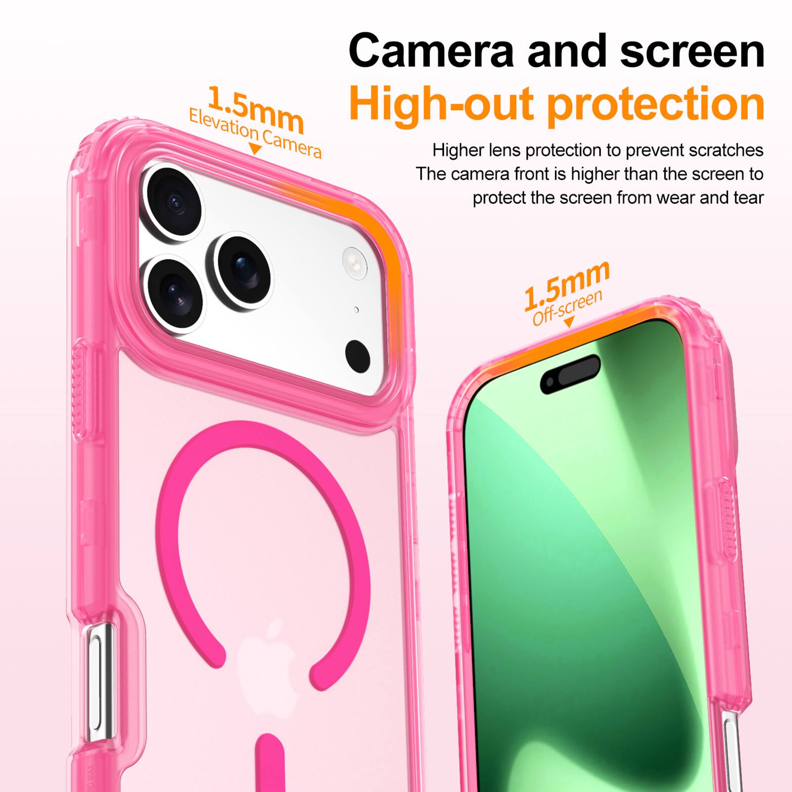 Camera and screen High-out protection

1.5mm Elevation Camera

Higher lens protection to prevent scratches
The camera front is higher than the screen to protect the screen from wear and tear

1.5mm Off-screen