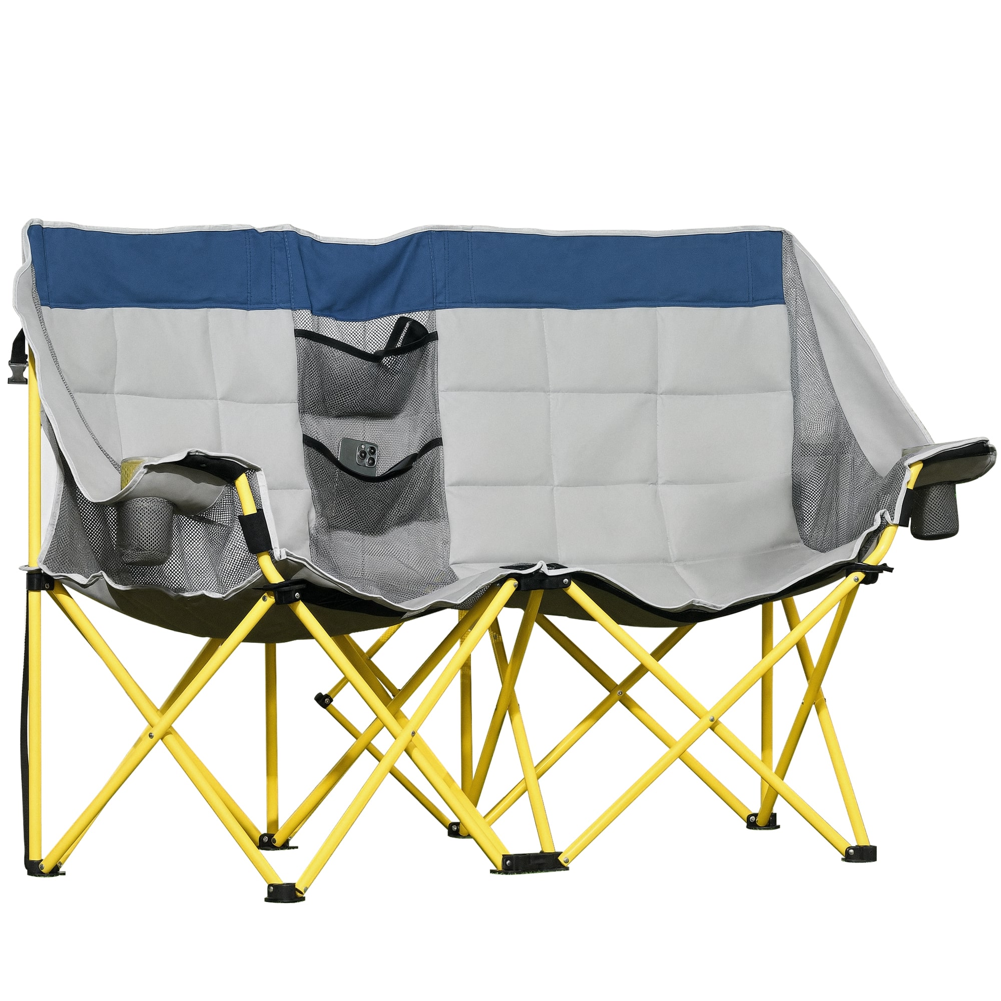 Outsunny - Style Camping Chair, Oversized Folding Lawn Chair with Carry Bag & Cup Holders, for Outdoor - Navy Blue