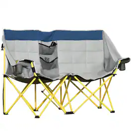 Outsunny - Style Camping Chair, Oversized Folding Lawn Chair with Carry Bag & Cup Holders, for Outdoor - Navy Blue