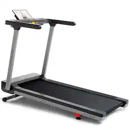 Sunny Health & Fitness - Smart Quiet Foldable Treadmill w/ 20″ Wide Running Belt, 15% Max Auto Incline & Performance Tracking via SunnyFit App - Dark Gray