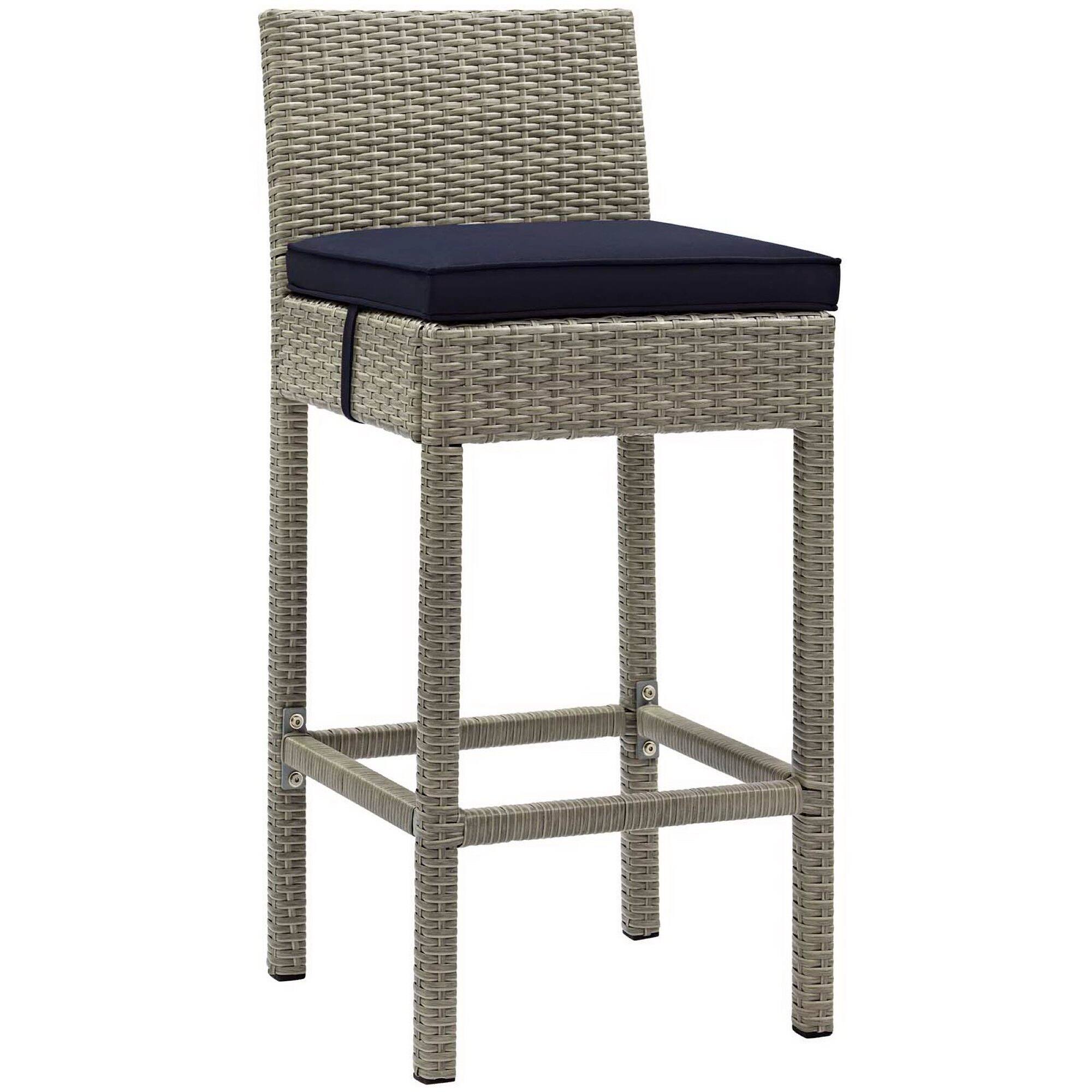 Angle. Modway - Conduit Outdoor Patio Wicker Rattan Bar Stool Set of 2 by Modway - Light Gray Navy.