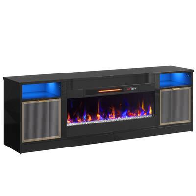 70 Inch Fireplace TV Stand With LED Lights - Black Entertainment Center For TVs Up To 80 Inches