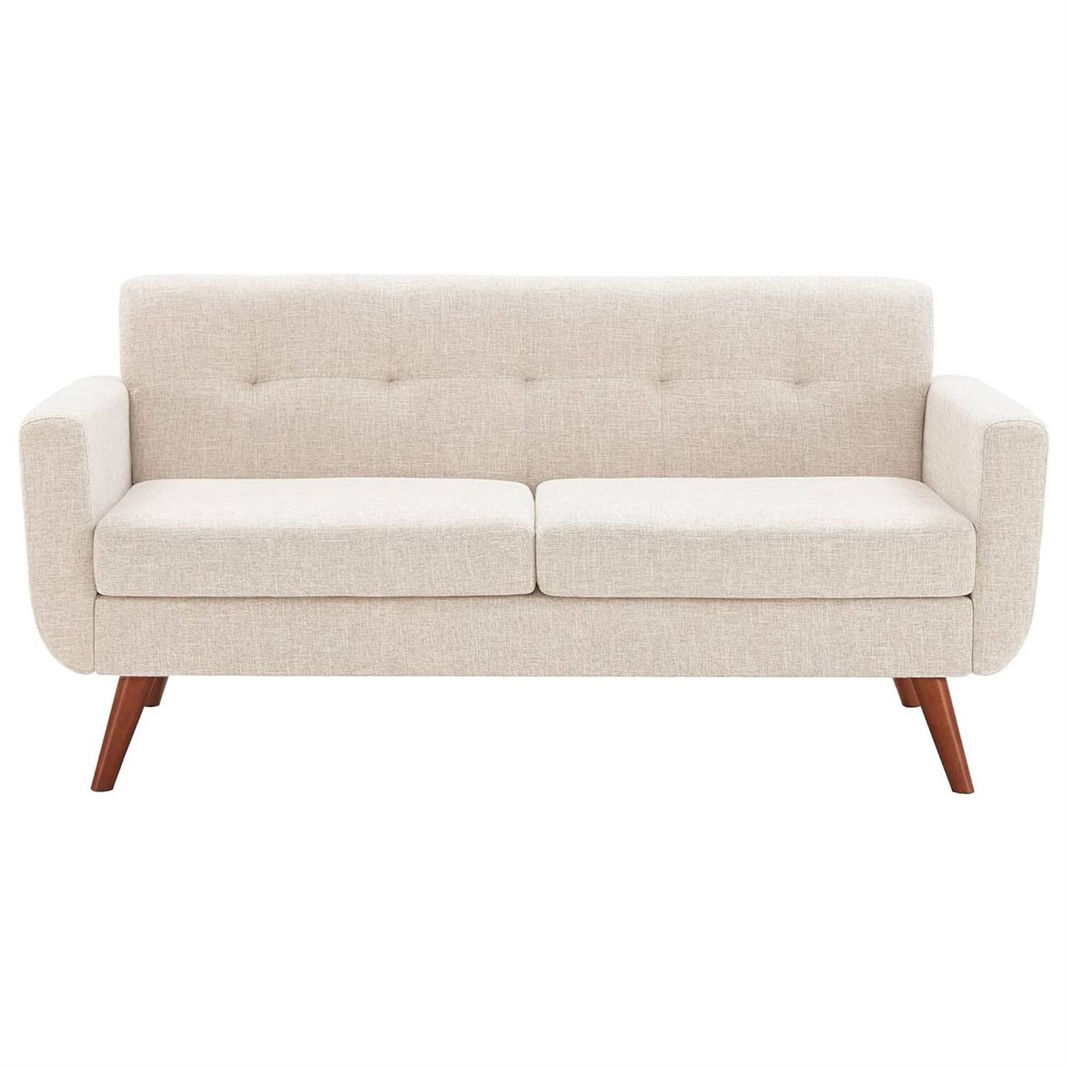 Left. Hivvago - Modern Mid-Century Beige Cotton Polyester Upholstered Sofa Loveseat - Beige.