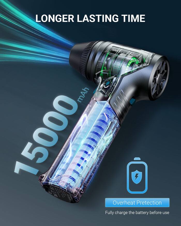 LONGER LASTING TIME  
15000 mAh  
Overheat Protection  
Fully charge the battery before use