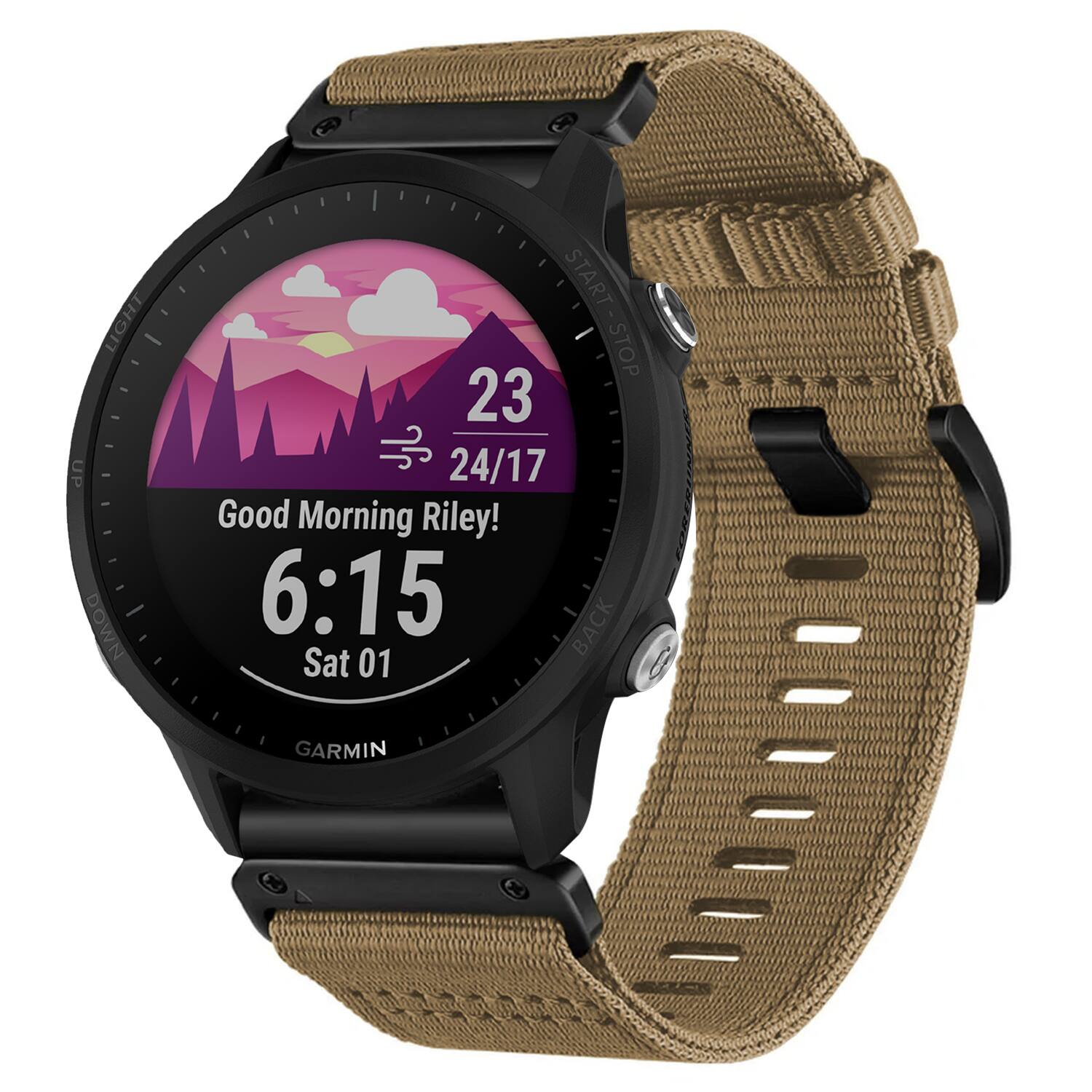 StrapsCo - Pro Seatbelt Strap QuickFit 22 Nylon Watch Band For Garmin Forerunner 955 - Camel