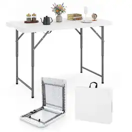 Costway - 4 ft Portable Camping Table with HDPE Tabletop & Metal Legs Safety Lock for Party - White
