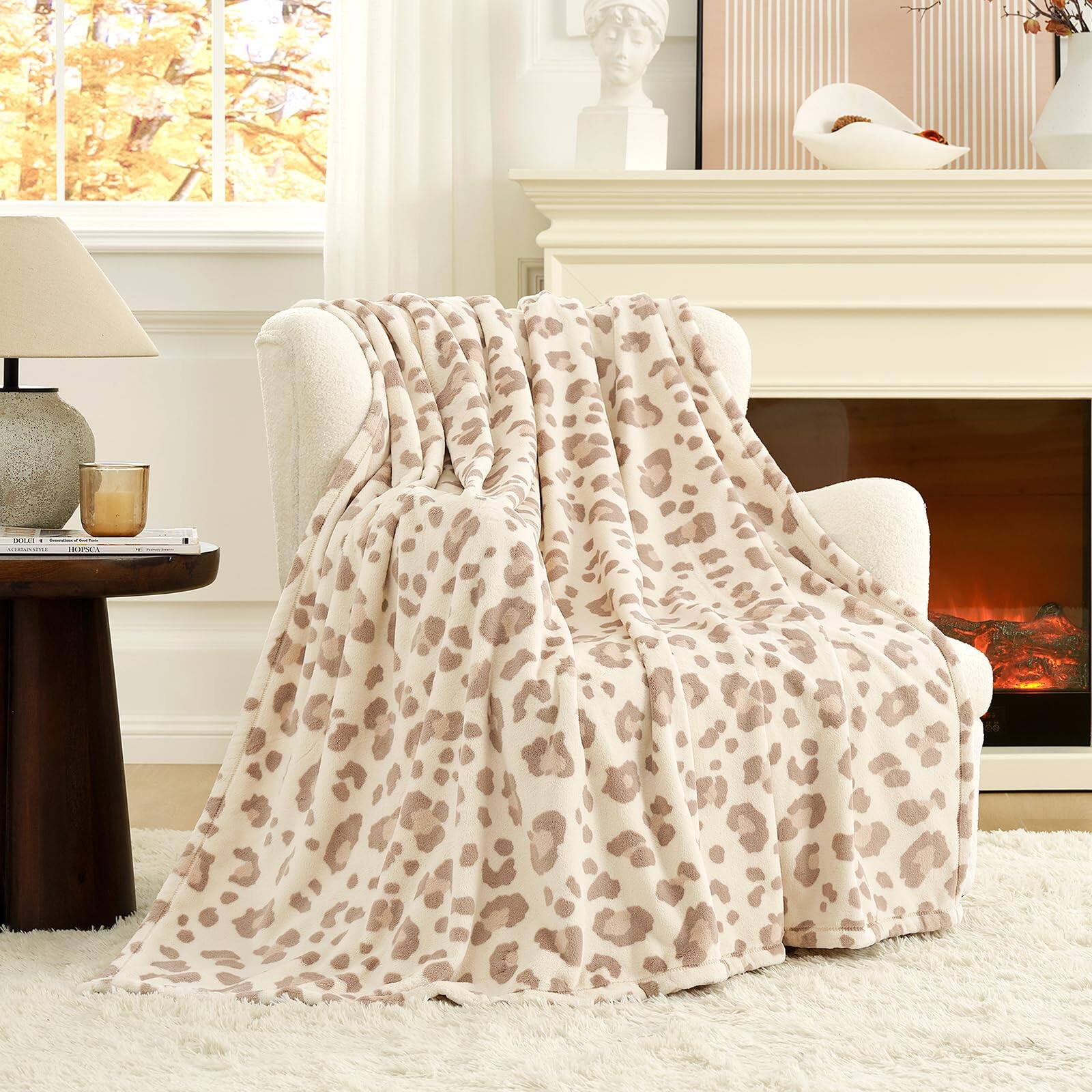 Khaki Leopard Throw (50" x 60")