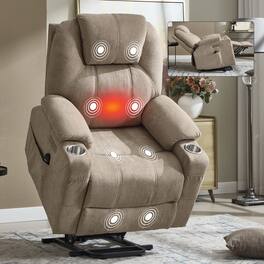 Ropilly - heavy duty power lift recliner with lumbar heating, massage chair with usb ports - Khaki