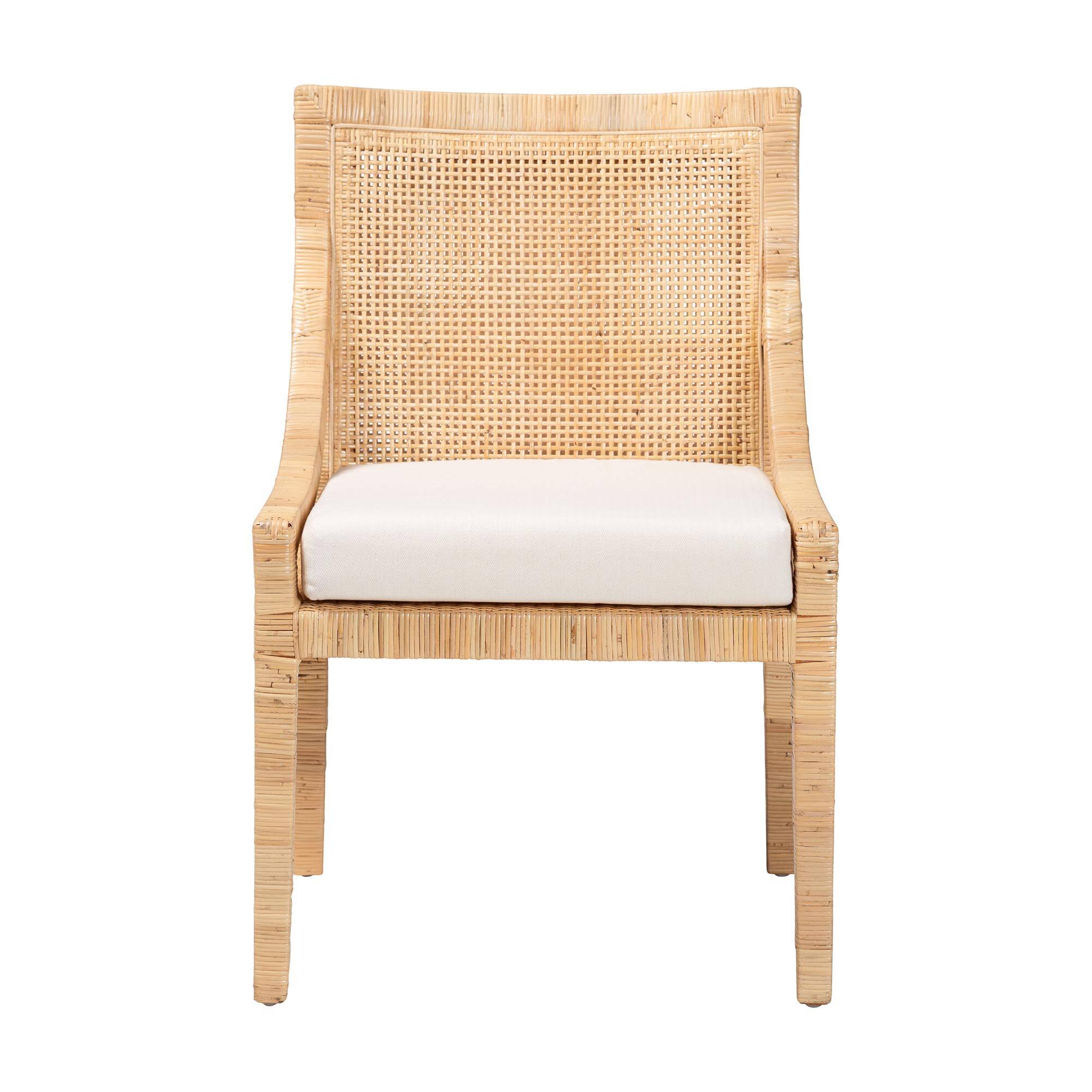 Angle. bali & pari - Alexis Natural Rattan Dining Chair - Handcrafted Wingback Accent Chair with Woven Back and Removable Seat Cushion - Light Honey.