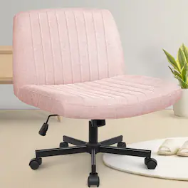 Neo Chair - Criss Cross Chair with Wheels Home Office Cross Legged Armless Chairs Ergonomic Computer Desk Wide Seat for Bedroom - Wheels-Pink