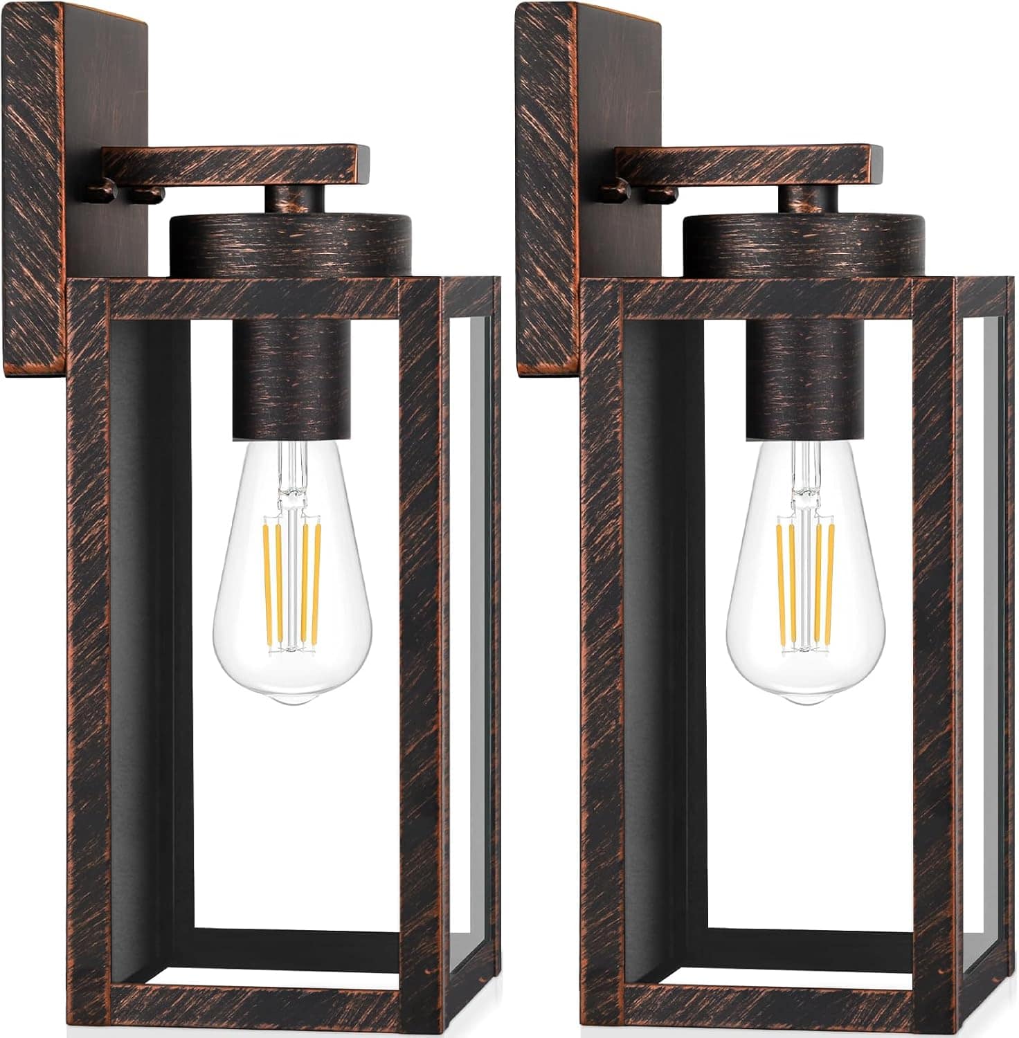 Nordic Hygge - 2Pack Outdoor Waterproof Wall Light Fixtures with E26 Sockets and Glass Shades in Brown
