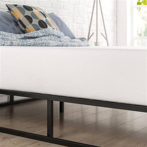 Back. SlickBlue - Modern Metal Platform Bed Frame, Low Profile with Wood Slats - Black.