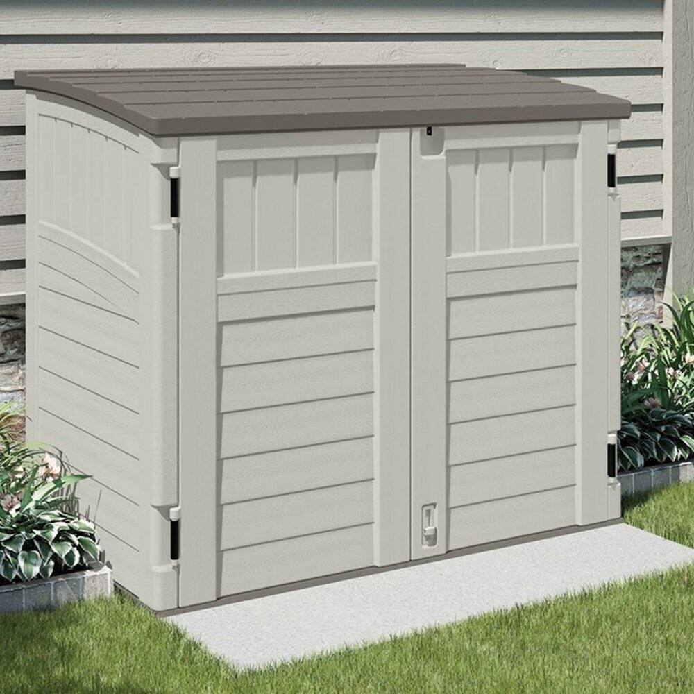 Alt View 3. Suncast - Suncast 3 Door Locking System Horizontal Storage Shed Stow Away, Ivory (3 Pack) - Ivory.