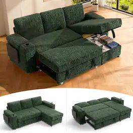 Dyonery - 85 "Modular sofa, with pull-out bed, 3-seat sofa, adjustable backrest, with storage, tool-free assembly - Green