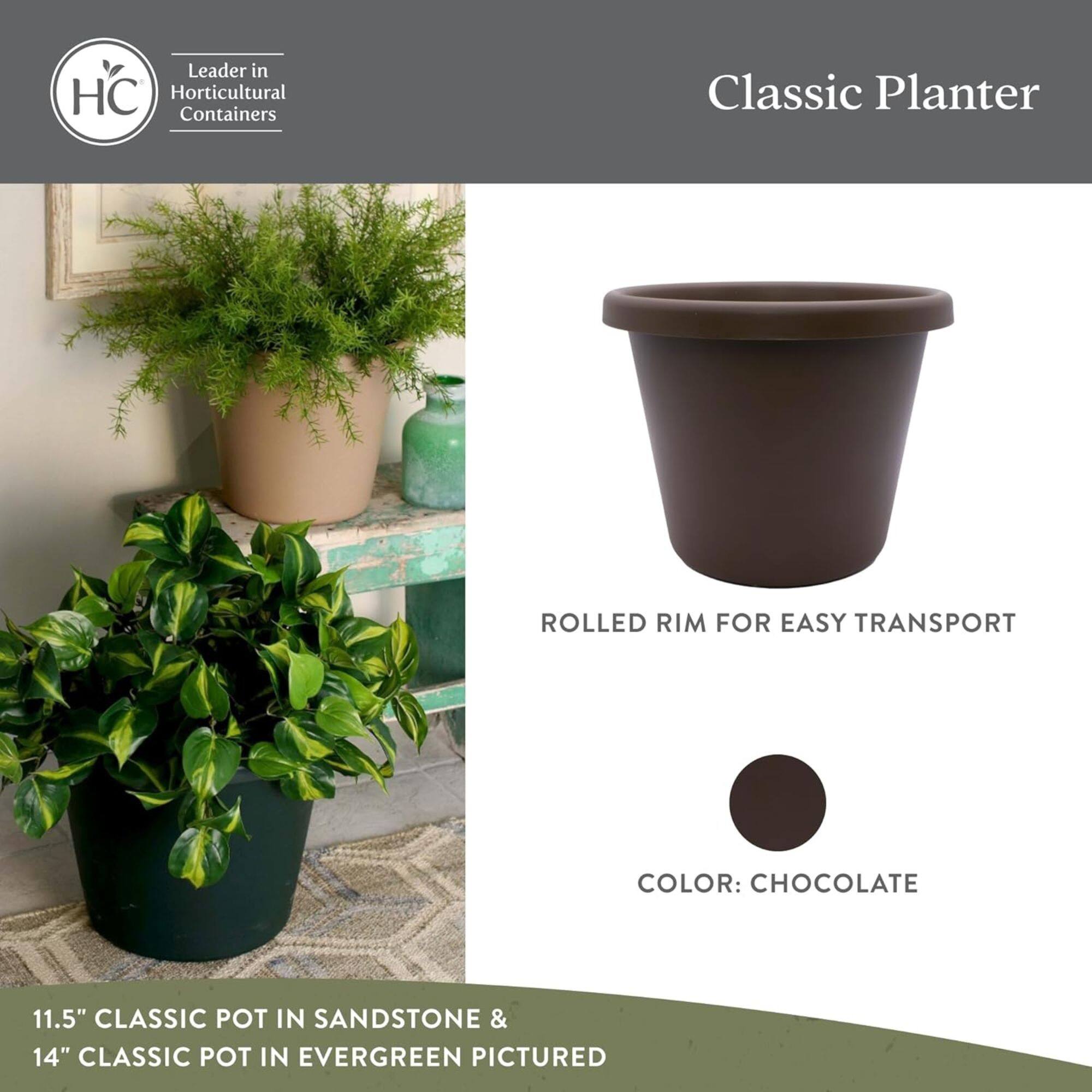 Leader in Horticultural Containers

Classic Planter

ROLLED RIM FOR EASY TRANSPORT

COLOR: CHOCOLATE

11.5" CLASSIC POT IN SANDSTONE & 14" CLASSIC POT IN EVERGREEN PICTURED