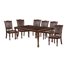 Manhattan Lane - Veni 7pc Dining Table and Chair Set, Cherry Brown Wood, Faux Leather - Cherry Brown, Espresso Brown